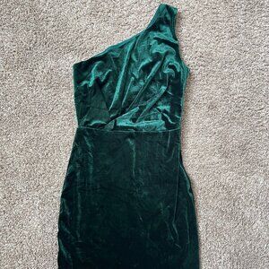 Lulus One Shoulder Green Velvet Dress
